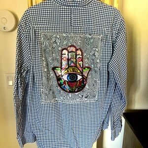 Large banana Republic, blue and white button-down checkered shirt